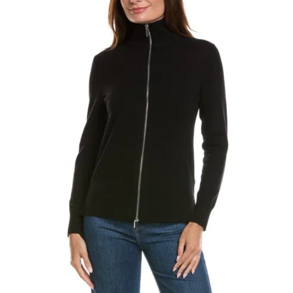 Lafayette 148 New York Wool Cashmere Full Zip Cardigan Womens 2X Black‎ Timeless